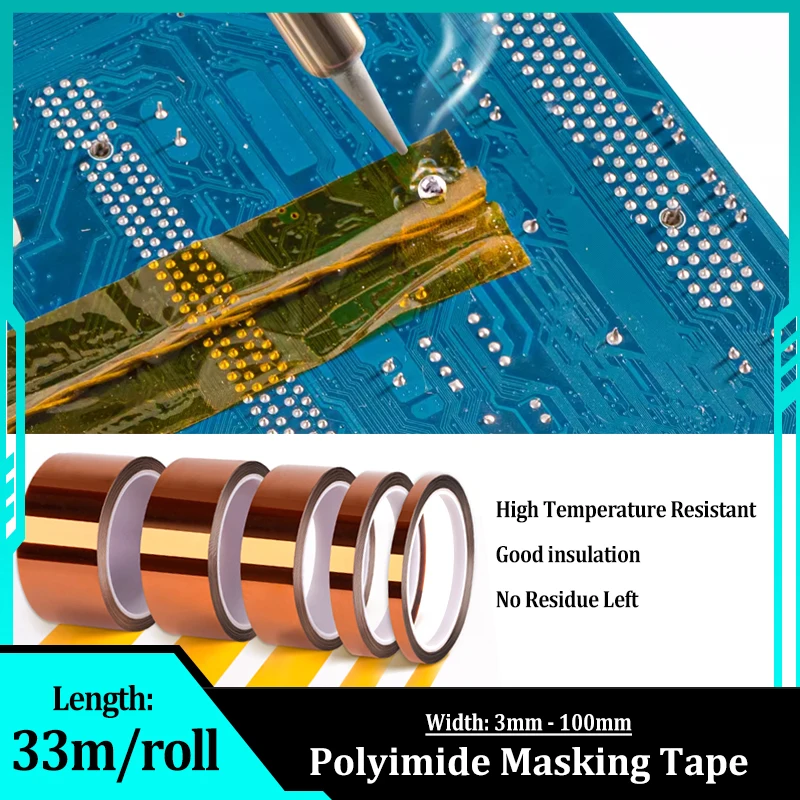 

3mm-100mm Polyimide Insulating Adhesive Tape 33m/Roll Каптоновый Скотч Heat Tape for Board Protection High Temperature Gold Film