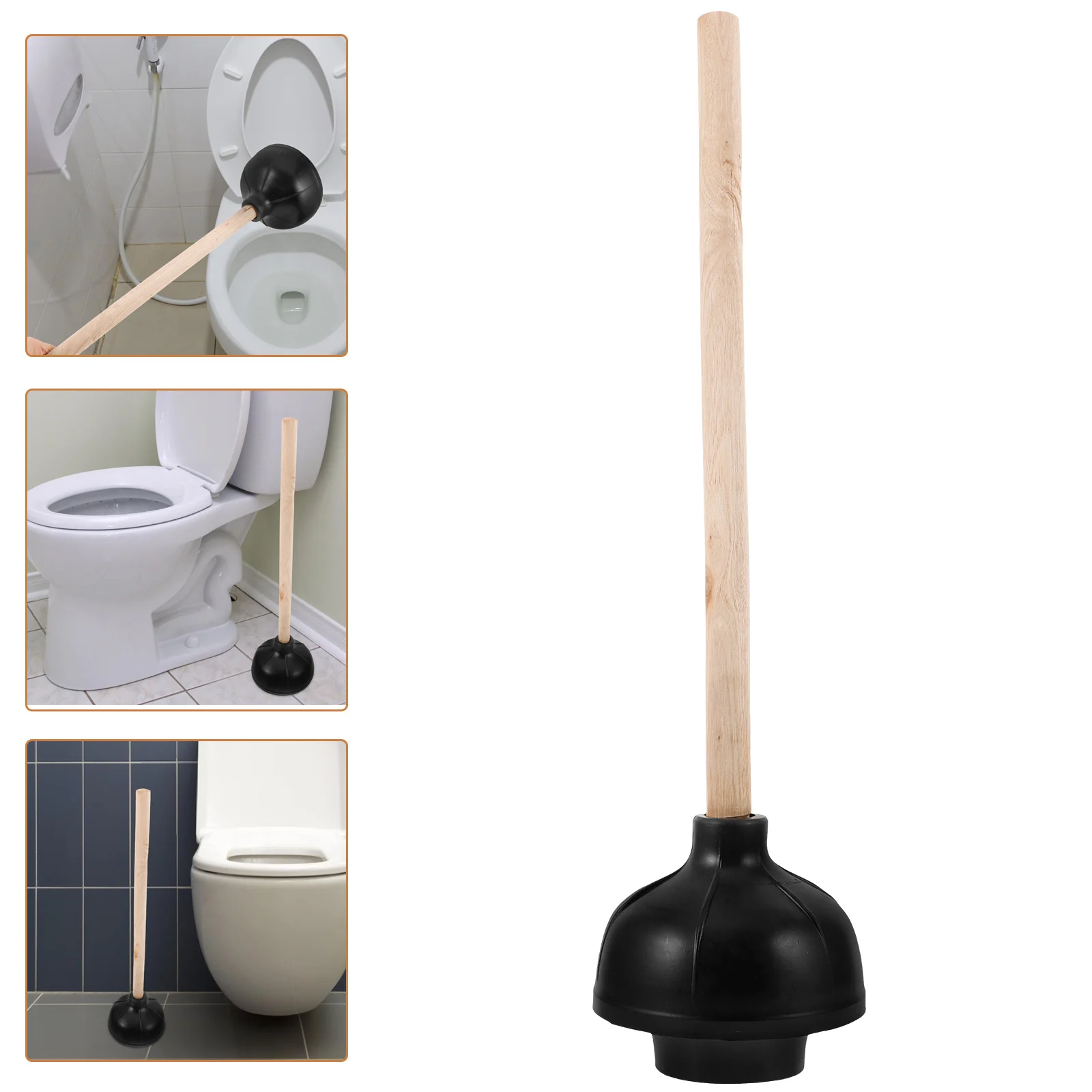 

Toilet Suction Unclog Cleanser Heavy Duty Wood Plunger Bathroom Plungers