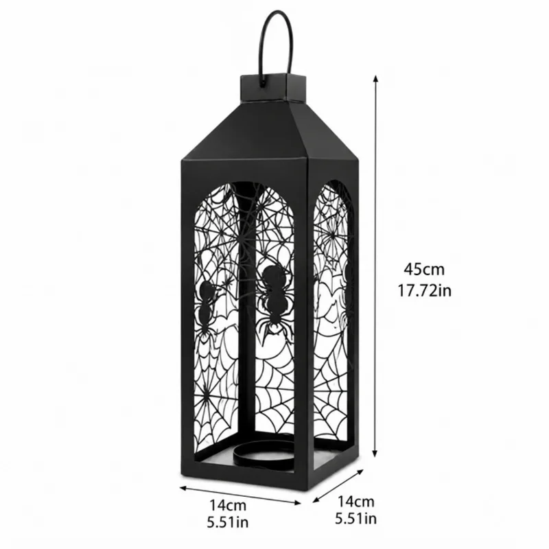 Retro black metal spider pattern hollow lantern