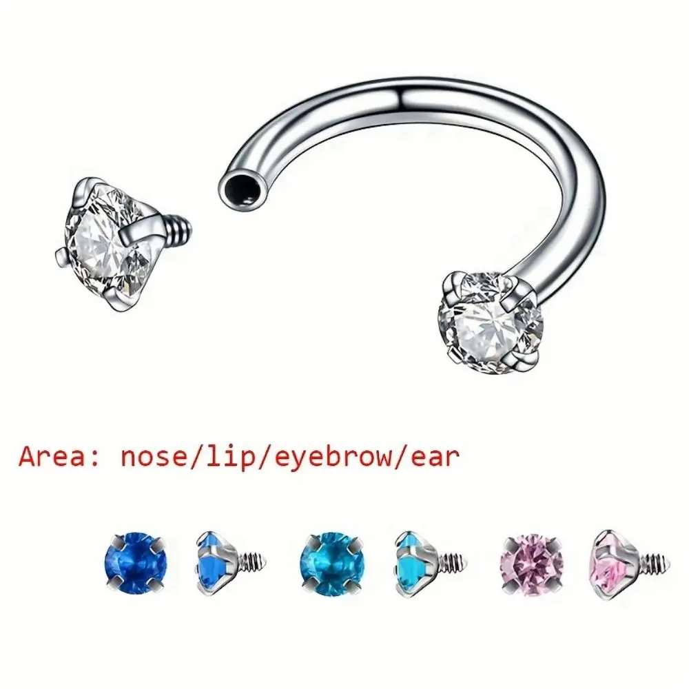 2pcs 16G acero inoxidable herradura nariz septum anillo cíbico labio zircón nostril aro cartílago hélice pendiente perforación joyería del cuerpo