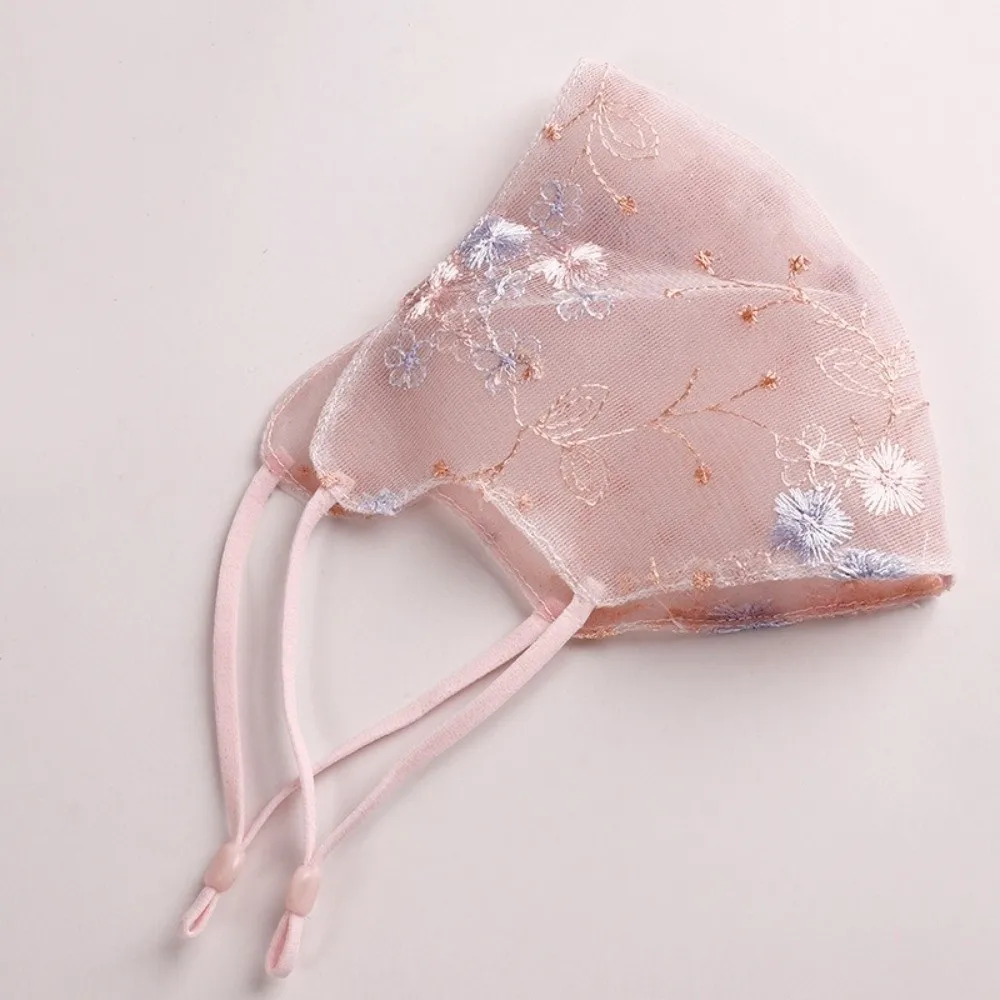 Fashion Embroider Flower Veil Mask Breathable Dustproof Lace Mask Thin Adjustable Sunscreen Face Mask