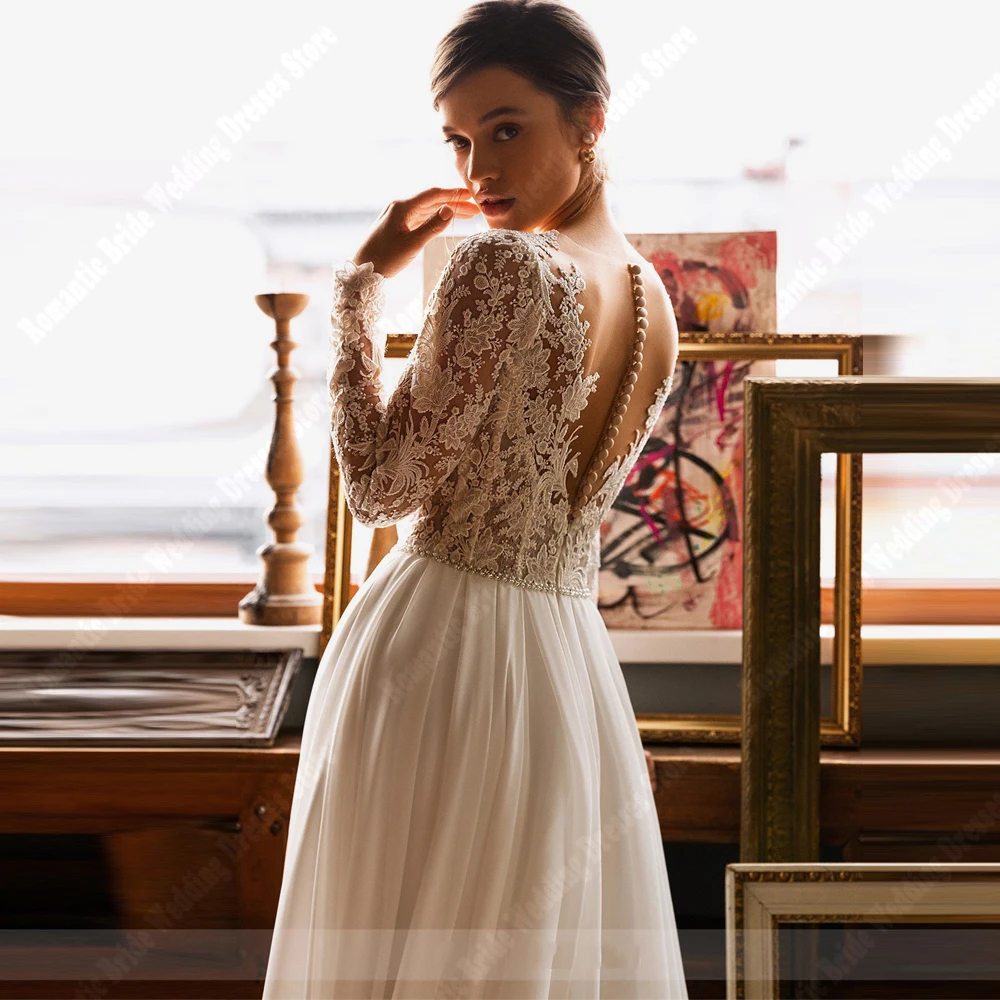 Elegant V-Neck Women Wedding Dresses Popular Lace Print Mopping Length Mermaid Engagement Banquet Satin Vestidos De Noives 2024