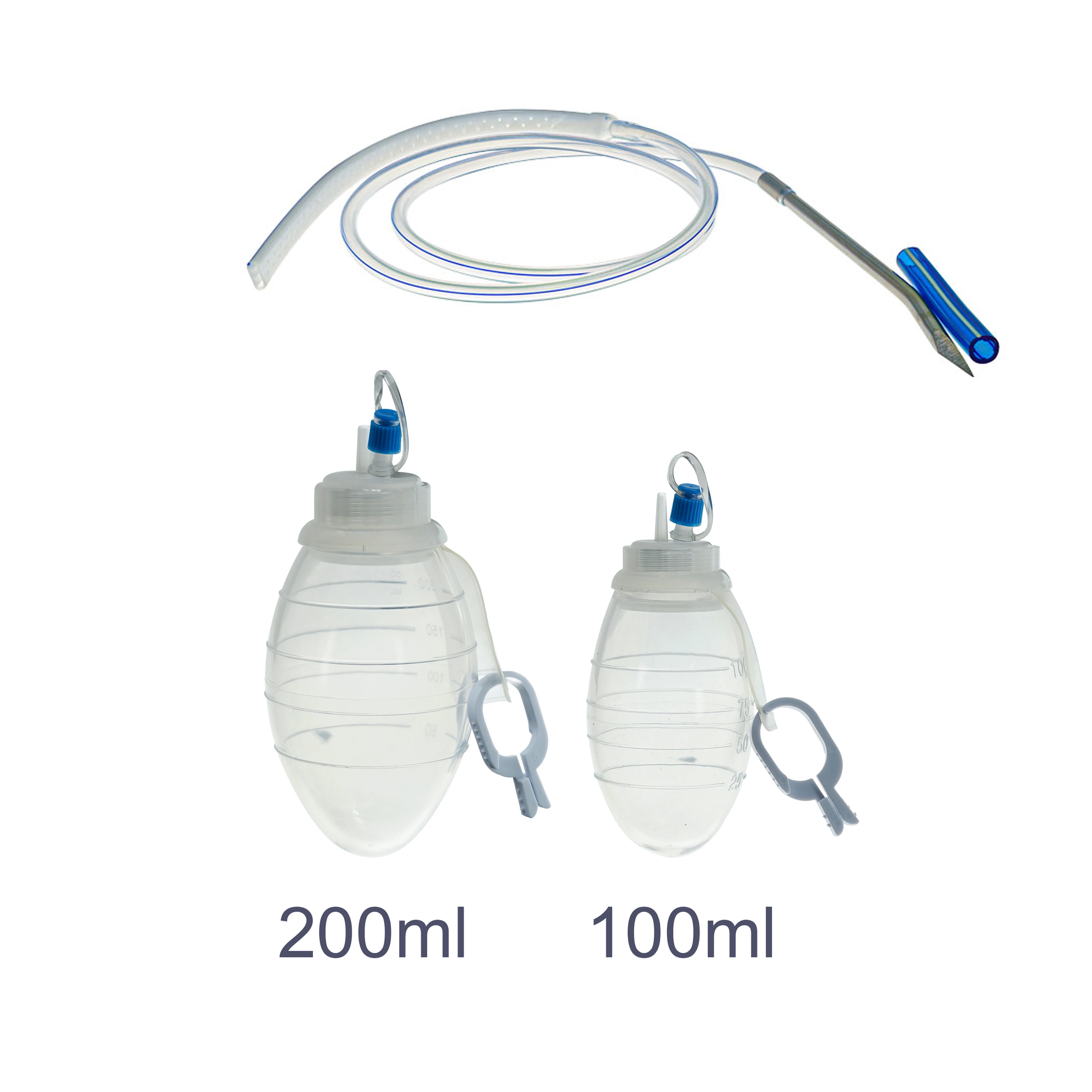 10Pcs Perforated Flat Drain Tube And Silicone Reservoir With Trocar Silicone Closed Wound Drainage System Veterinary Accessories
