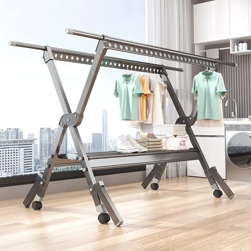 

Retractable Outdoor Balcony Clothes Drying Rack Push Pull Foldable Indoor And Outdoor Aluminum Alloy Clothes Hanger