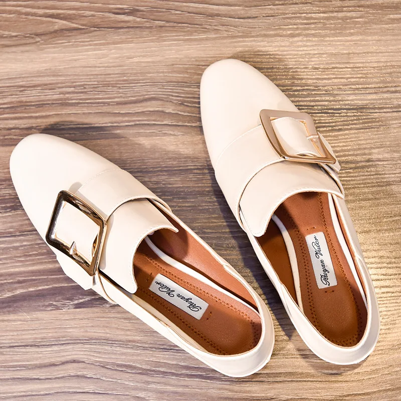 

Модная женская обувь с круглым носком, лоферы без шнуровки с металлической пряжкой, уличные лоферы на каблуке, Zapatos Mujer