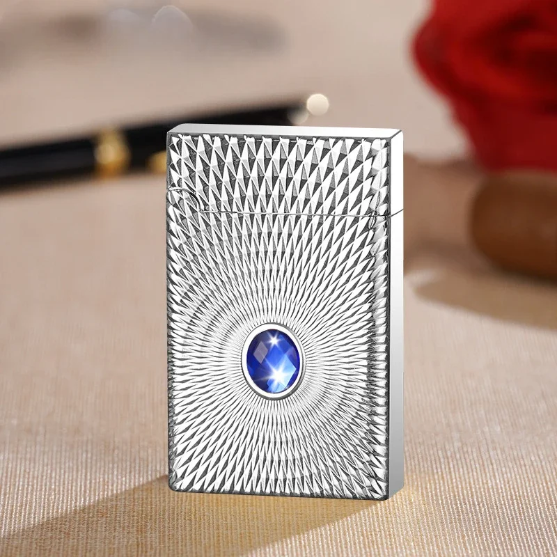 Embossed Gemstone Inflatable Red Jet Flame Lighter High Quality Windproof Men's Gift Lighter Metal Windproof Turbo Gas Lighters