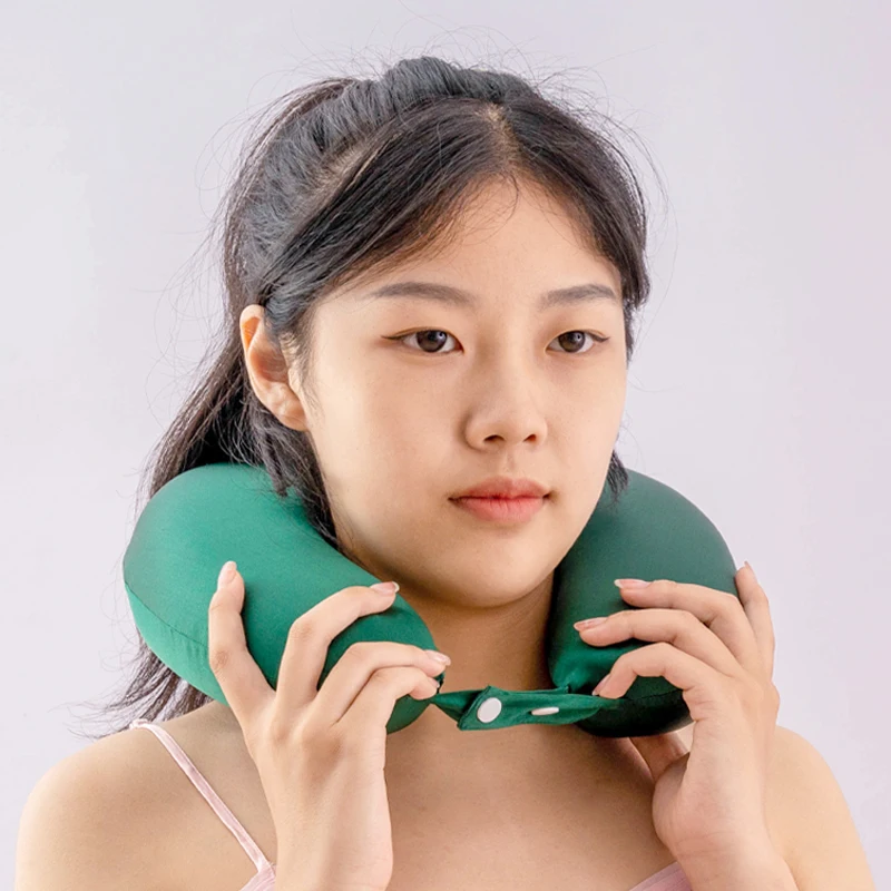 Bantal Leher Berbentuk U Sutra Bantal Perjalanan Mobil Bantal Pelindung Leher untuk Santai Bantal Tidur Istirahat Hidup dengan Katun Memori