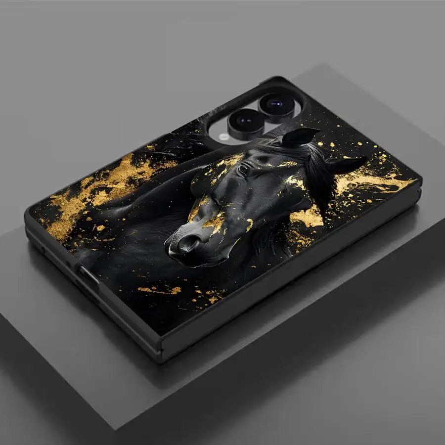 Luxury Phone Cover Case for Samsung Galaxy ZFold8 Z Fold8 Wide Z Fold 8 ZFold Wide Abstract Black Gold Steed