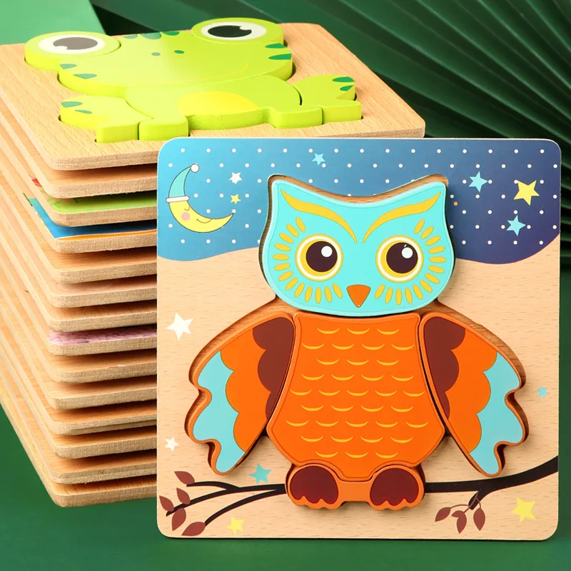 Baby Toys 3D Puzzles Cartoon Animals / Traffic Smart Thickened Wooden Puzzles Puzzle Early Education Toys Kids Gifts