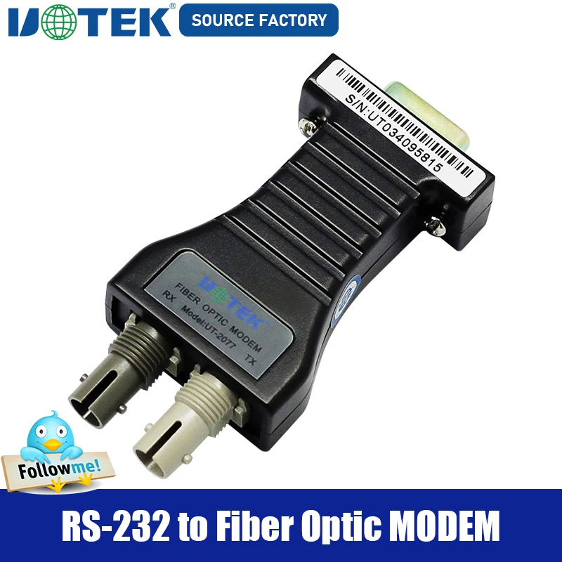 

2pcs UOTEK RS-232 to Fiber Optic MODEM Multimode ST Interfaces DB9 Optical-Fiber RS232 Converter Transceiver 820nm 2KM UT-2077