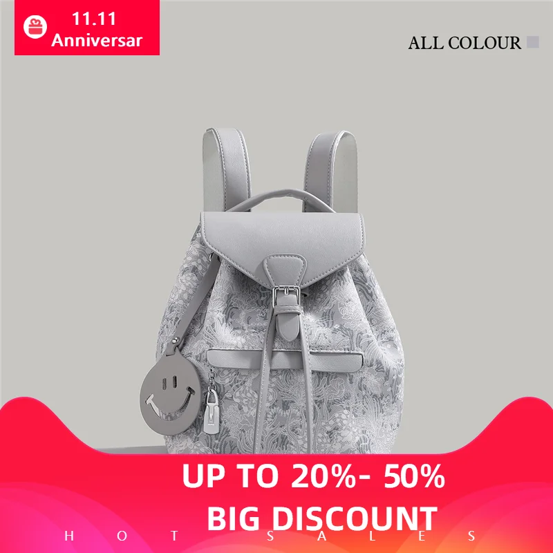 New 2024 Fashion Women\'s Backpack Silver Embroidery Backpack For Girls DesignerPackbag Student\'s School Shoulder Bags Large Ins