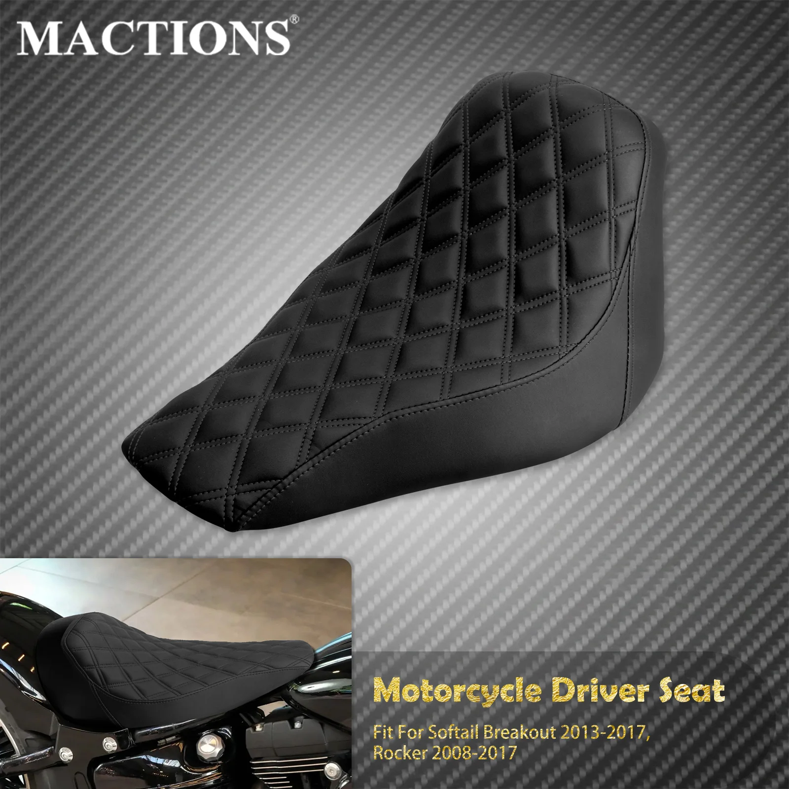Motorrad Diamond Driver Solo Sitz vorne Leder Low Profile Kissen für Harley Softail Breakout FXBR Rocker FXCW 2008–2017