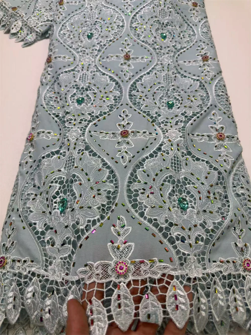 African Chiffon Lace Fabric 2025 High Quality Stone Material Nigerian French African White Lace Fabrics For Women Wedding H107-1