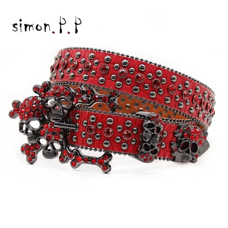 Luxury Newest design BIG SKULL belt Rhinestone Belt for Women Men Western Belts Punk Studded Leather Belt for Jeans Diamand