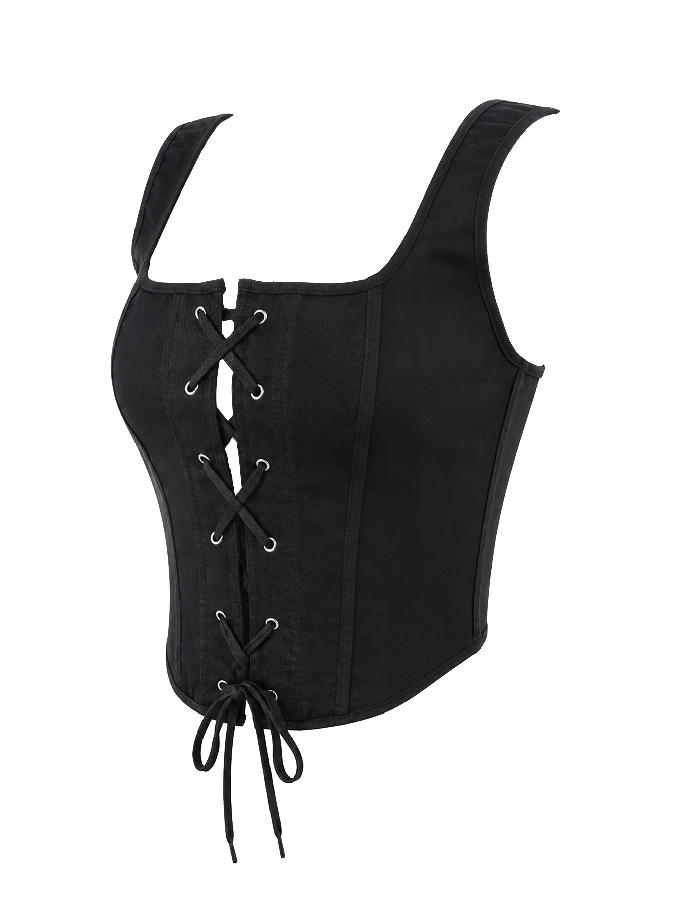 Top Corsé Negro Sexy para Mujer, con Aros, Tirantes Anchos y Cordones, Estilo Gótico, Ropa de Club, Fiesta, Rave