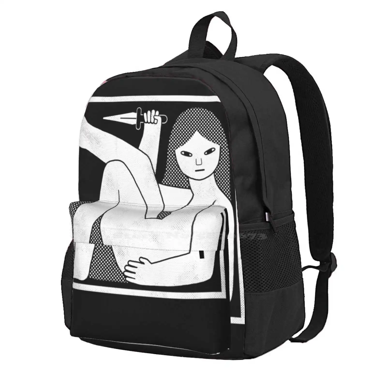 Trapped 2 Hot Sale Schoolbag Backpack Fashion Bags Graphic Minimal Black And White Dagger Warrior