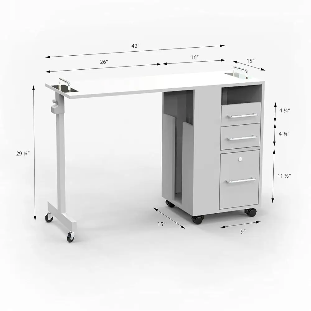 Solid Black Rolling Nail Table with Manicure Station and Equipment