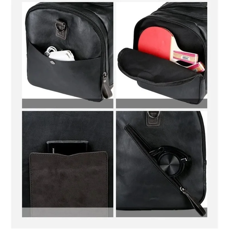 حقيبة أمتعة رجالية ذات سعة كبيرة من البولي يوريثان، حقائب سفر للأعمال، حقيبة يد محمولة بكتف واحد باللون الأسود #5