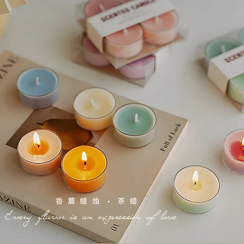 4pcs/set Scented Candles Natural Beeswax Soybean Wax Tea Lights Wedding Home Bar Hotel Decoration Fragrance Aromatherapy Candle