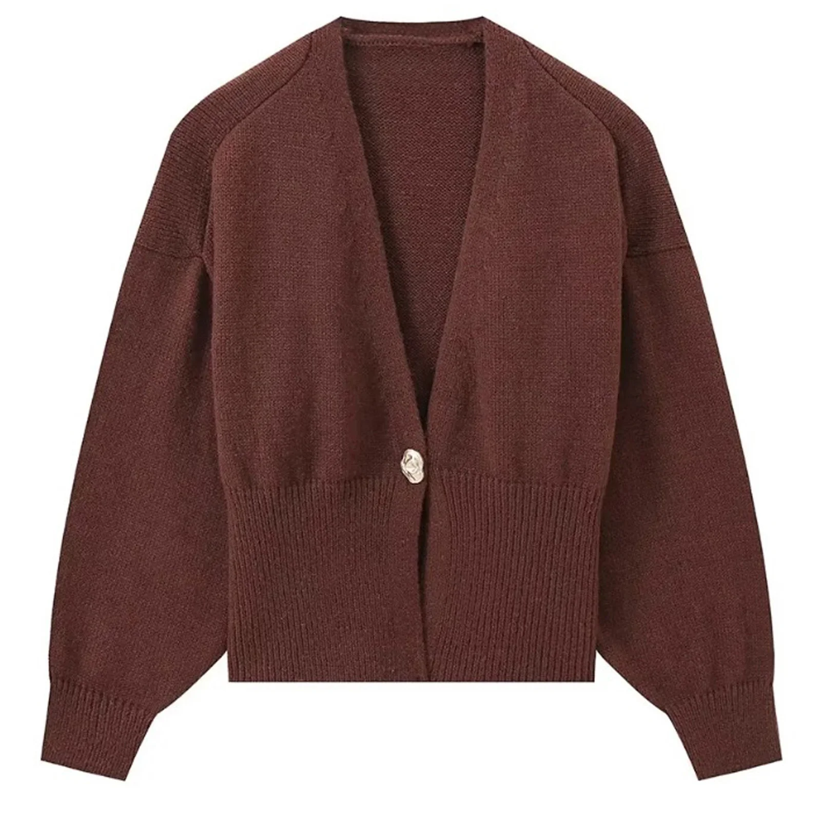 Women Ribbed Knitted Cardigan Casual Outerwear V Neck Long Sleeve One-button Baroque Button Jackets for Daily Office Vacation