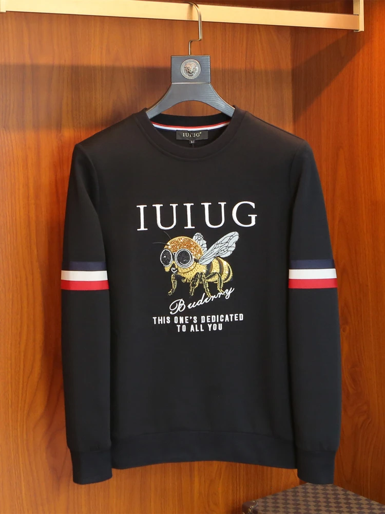 

Ele Embroidered Hoodie Sweatirt for Men Casual round Ne Long Sve Inner irt High Elastici Cotton Polyester Blend