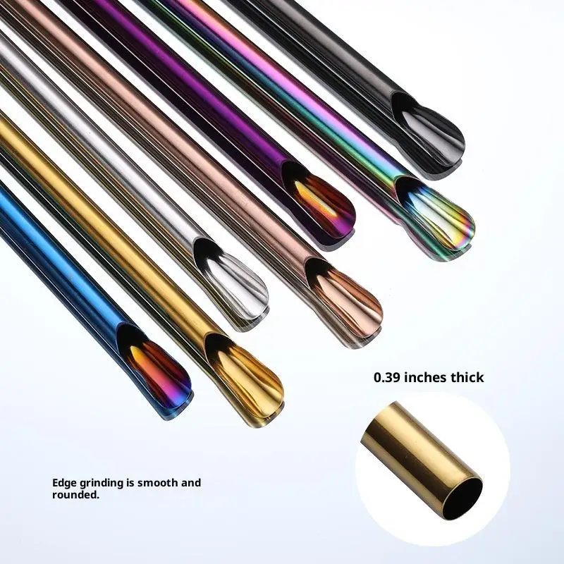 1Pcs Reusable 304 Stainless Steel Straw Pearl Milkshake Bubble Tea Straw Stirring Smoothie Spoon Shaped Straw