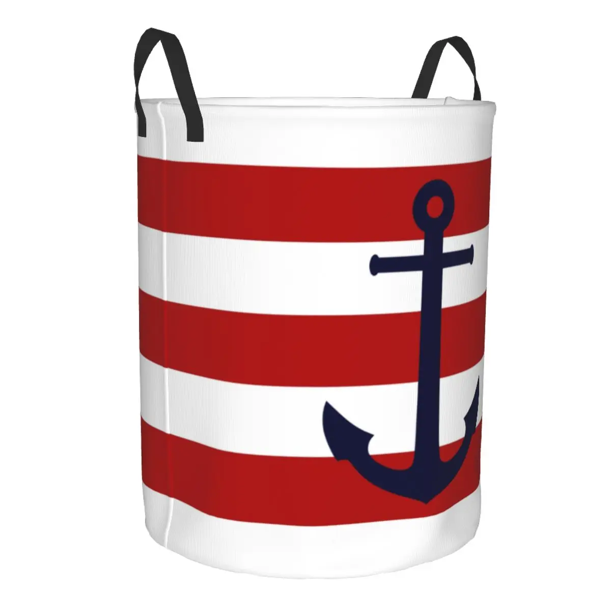 Custom Nautical Navy Blue Anchor On Red Stripes Laundry Basket Foldable Sailing Sailor Clothes Hamper for Baby Toys Storage Bin