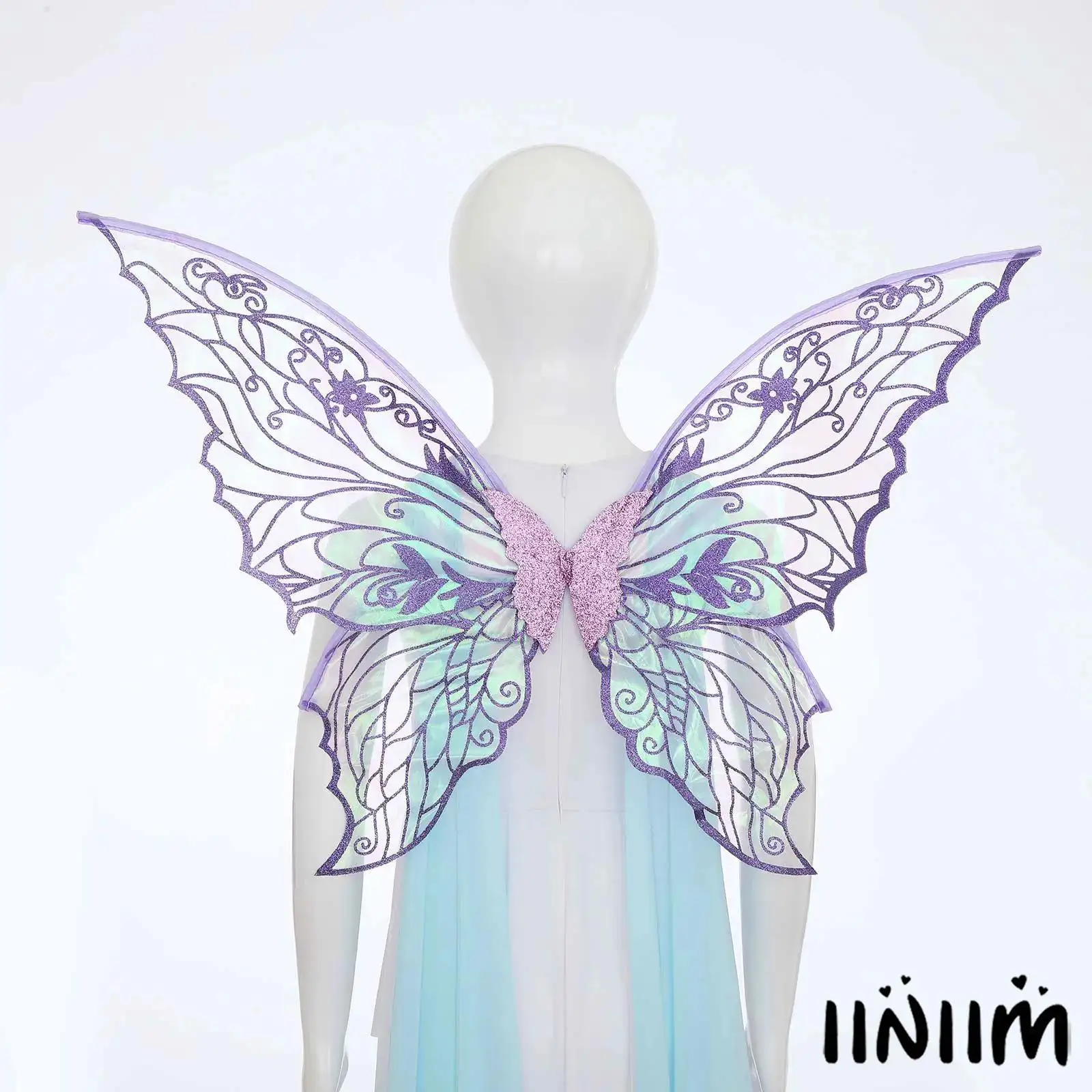 

Unisex Halloween Butterfly Fairy Cosplay Accessory Set Gradient Sheer Shiny Wings Fairy Angel Wings with Elastic Shoulder Straps