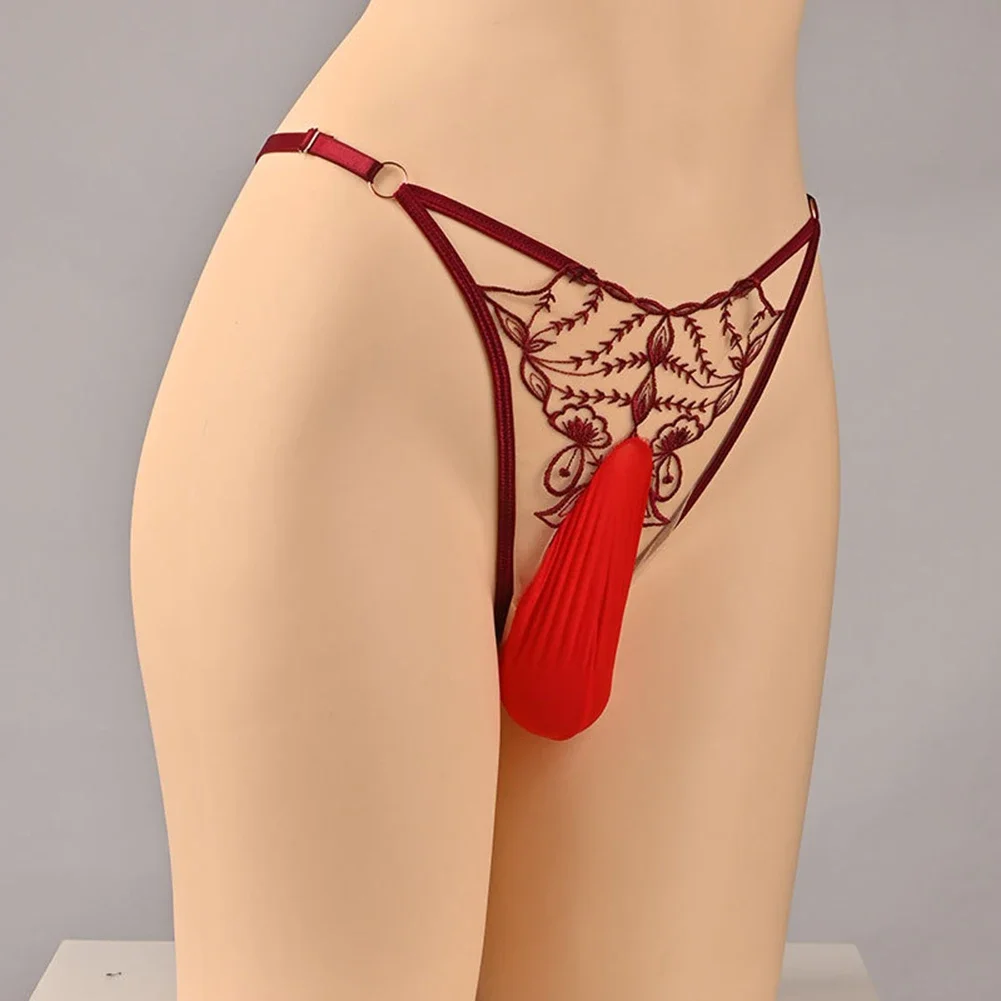 メンズロマンチックなセクシーなランジェリーシースルービキニボールポーチ Tバックレースパンティー中空大型下着下着ブリーフパンツ