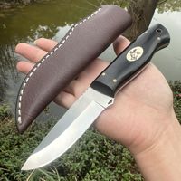Outdoor straight knife CNC grinding D2 blade ebony handle, cowhide knife cover integrated steel camping knife