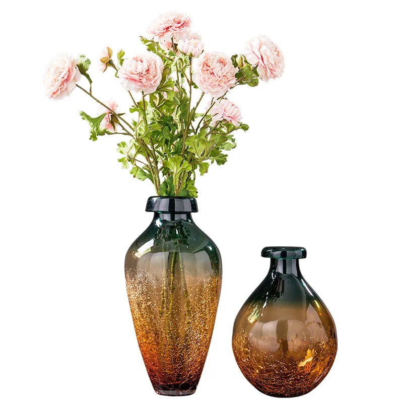 

Two-color ice-cracked glass vase thickened modern American living room dining table conference table high-end water splash ornam