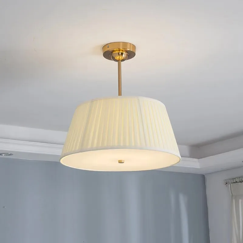 

Nordic Simple Fabric Ceiling Light All Copper High-grade Linen Lamp Shade Dining Room Chandelier American Bedroom Pendant Lights