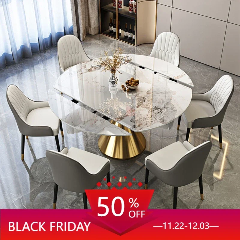 Nordic Modern Light Luxury Slate Dining Tables Telescopic Folding Tables Small Apartment High end Rotating Table Home Furniture