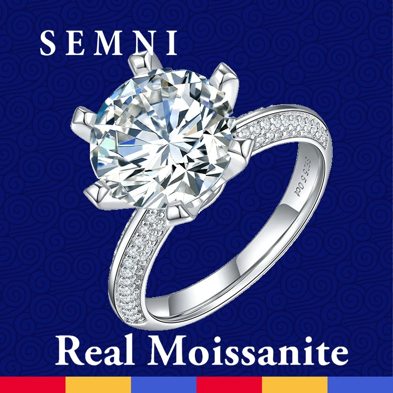 

SEMNI Luxury 5.0ct Moissanite Diamond Ring for Women Ruby Sapphire Emerald Wedding Promise Band 925 Sterling Silver