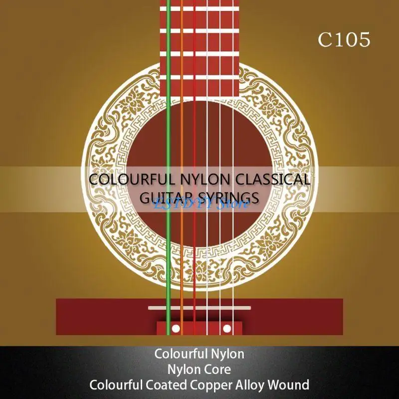 

G6DE 6 PCS IRIN C105 Classical Guitar Strings Colorful Coated Copper Alloy Wound