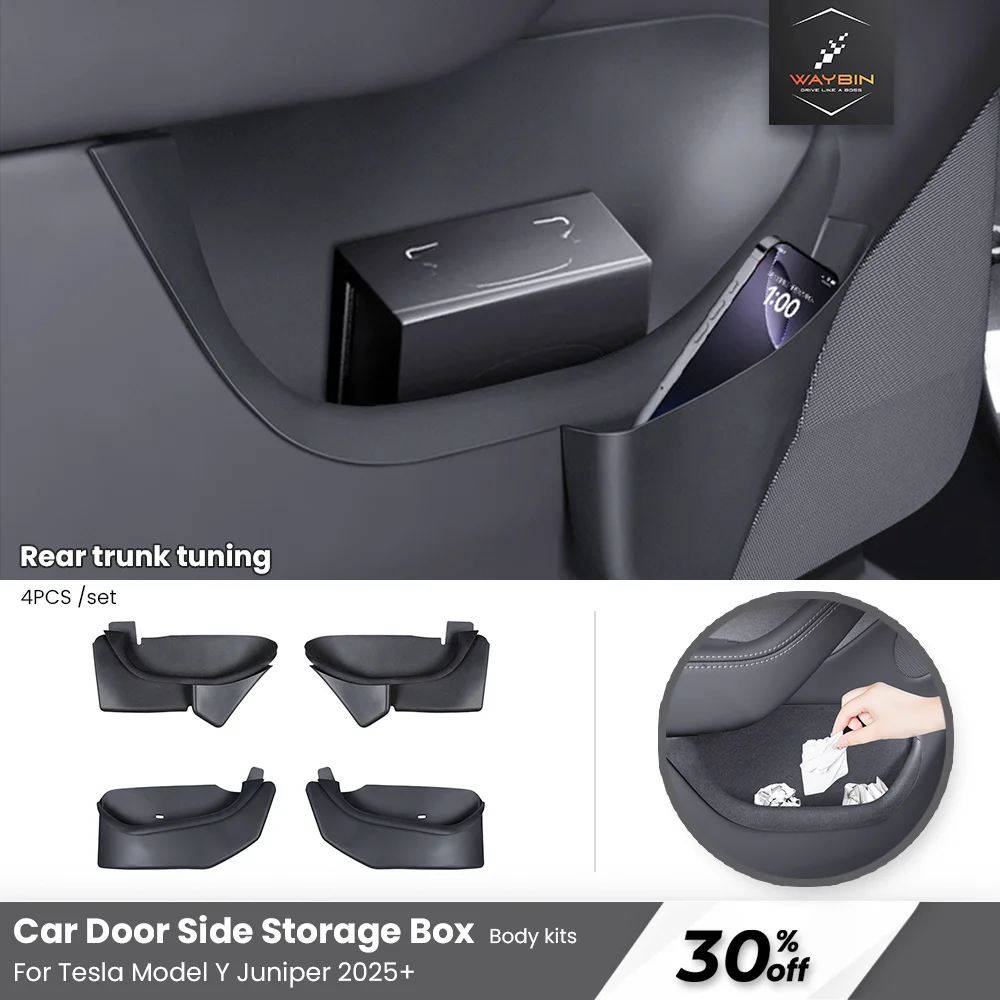 

For Tesla Model Y Juniper 2025+Door Side Storage Box, Waterproof Left & Right Organizer with Flocking Mat, Easy Installation