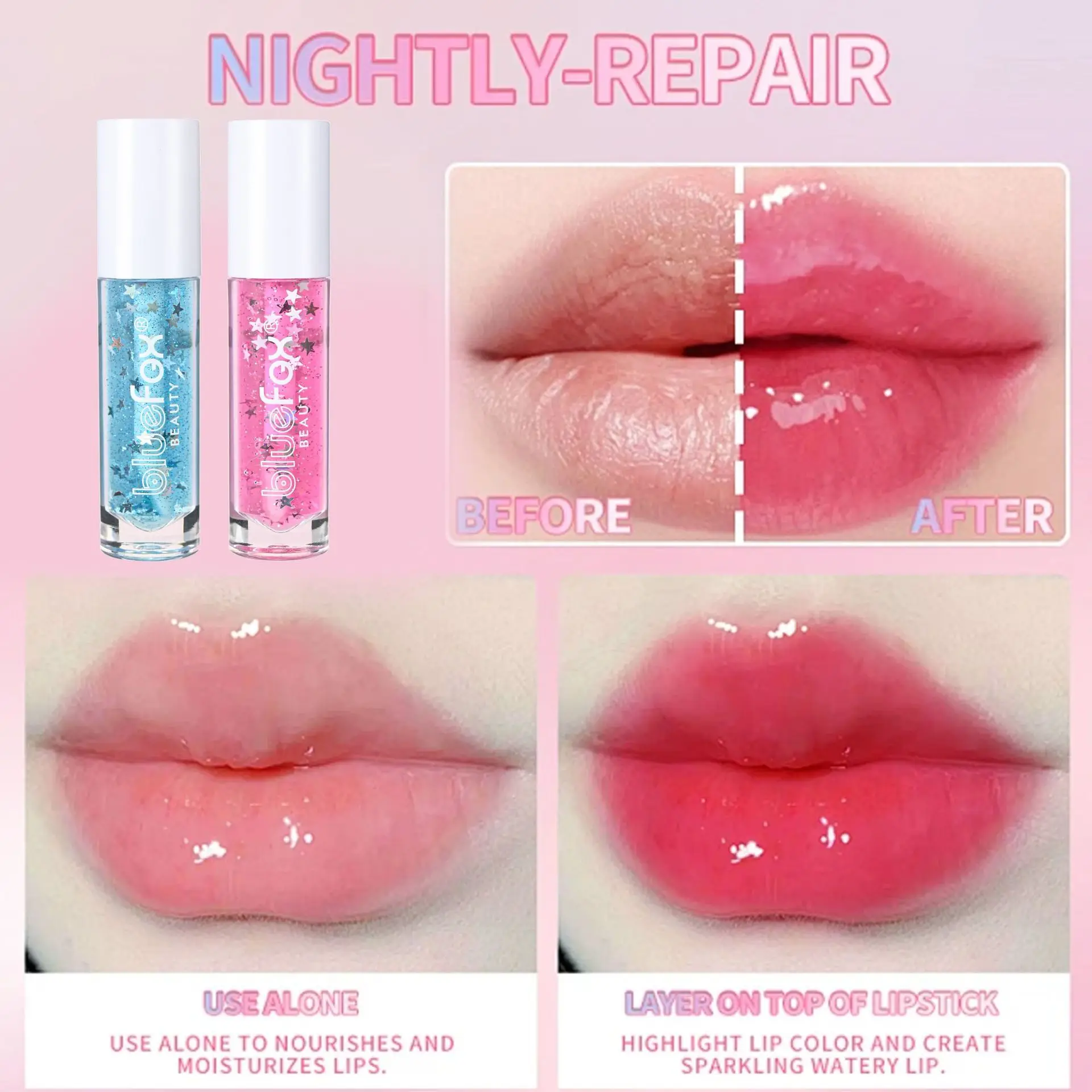 Nieuwe Qixi Valentijnsdag Ster Kleur Veranderende Lip Olie Blauw Roze Watergloss Lip Glazuur Transparante Lip Honing Hydraterende Lippenstift