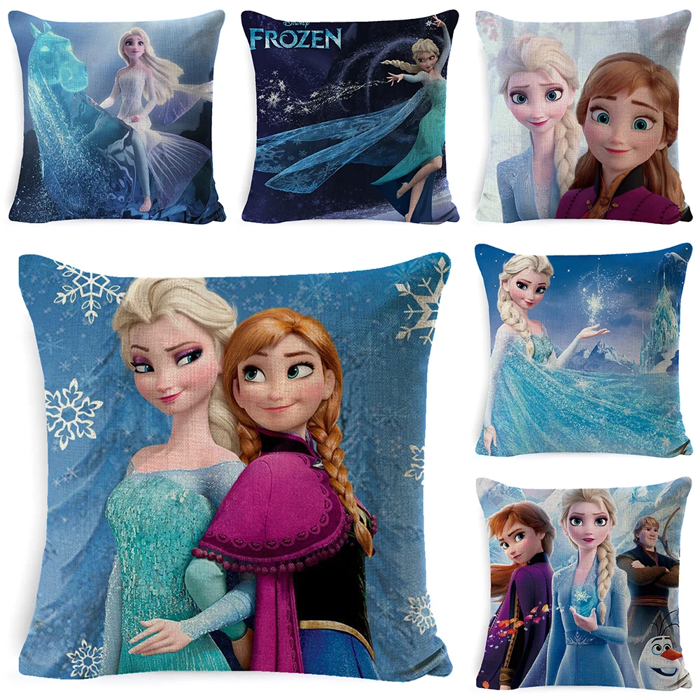 Disney Anime Figure Cute Sofa Pillow Case Linen Kawaii Frozen Elsa Anna Chair Cushion Throw Pillows Cover Kid Bedroom Decoration