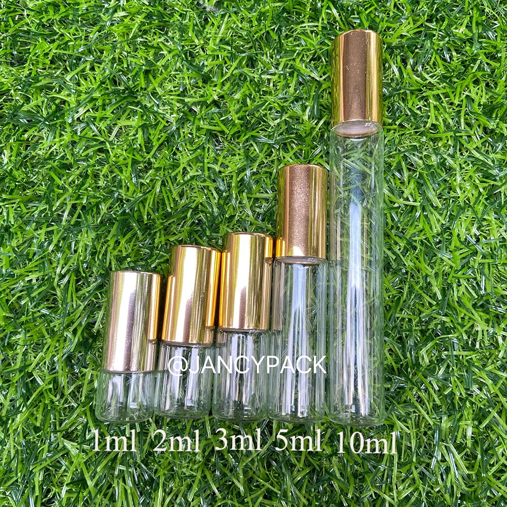 

Gold Sliver Refillable Perfume Bottle Roll on Bottles Roller Essential Oil Bottle Thin Glass Sample Vials with Steel Ball