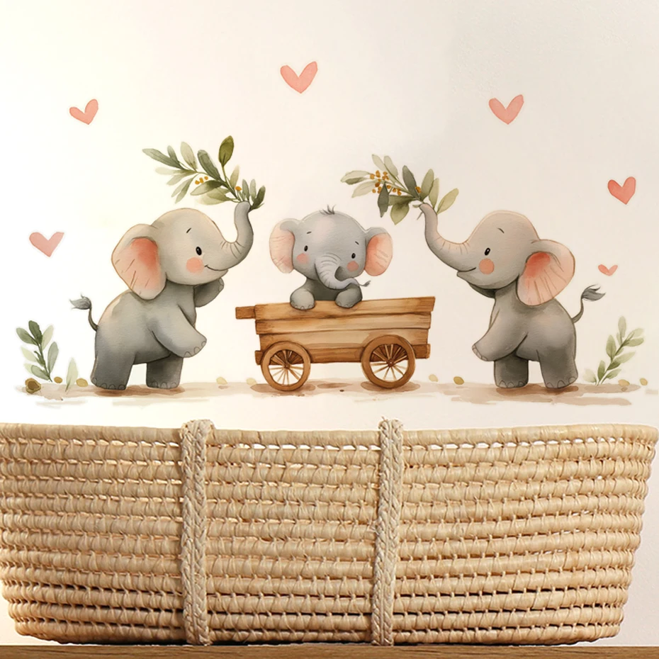 ملصقات حائط على شكل قلب على شكل فيل لطيف على شكل كرتوني لغرفة الأطفال وغرفة النوم والحضانة بألوان مائية لتزيين المنزل