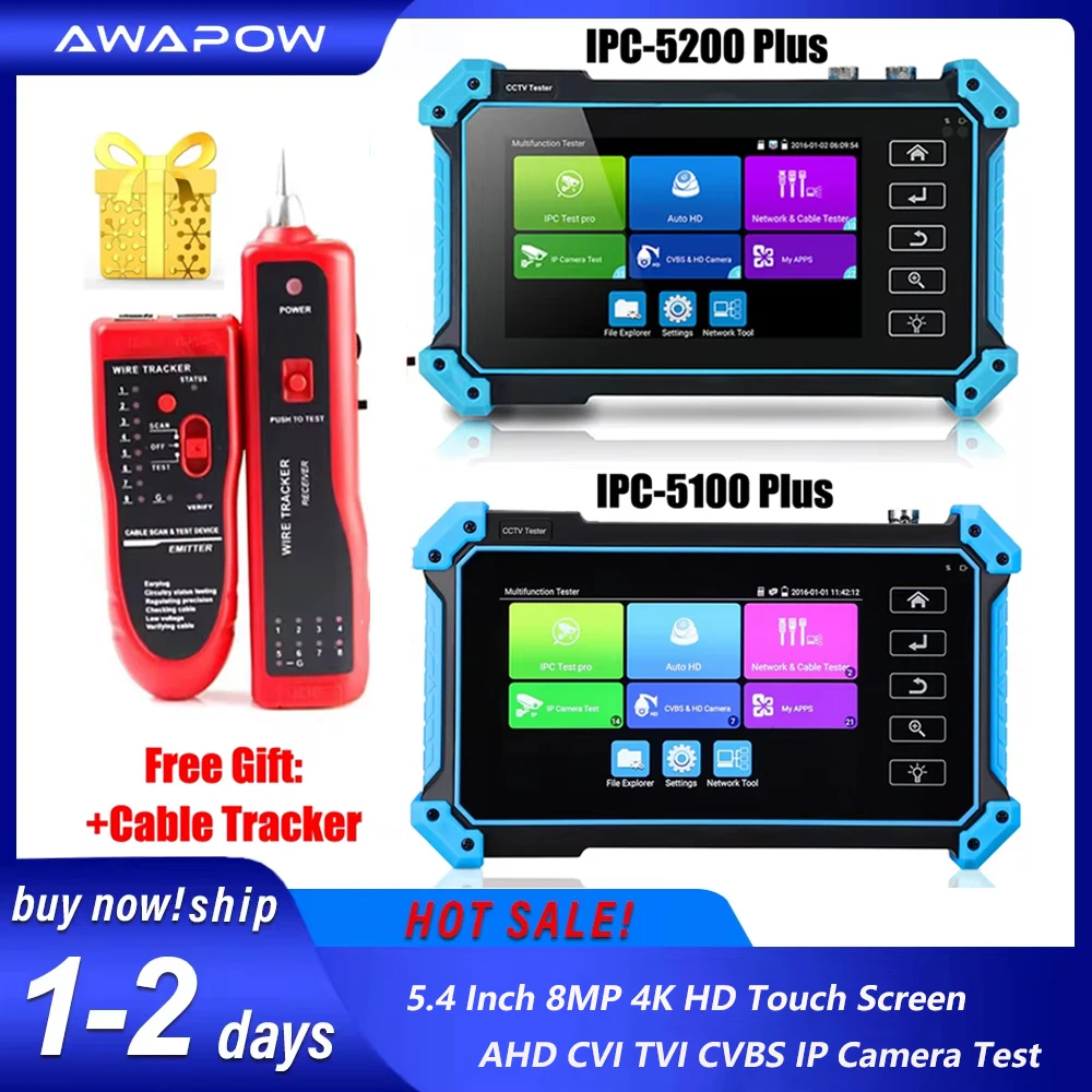 Awapow IPC-5100 5200 Plus CCTV Camera Tester 5.4 Inch 8MP AHD CVI TVI CVBS IP Camera 4K HD Display Video Monitor IPS Touch Scree