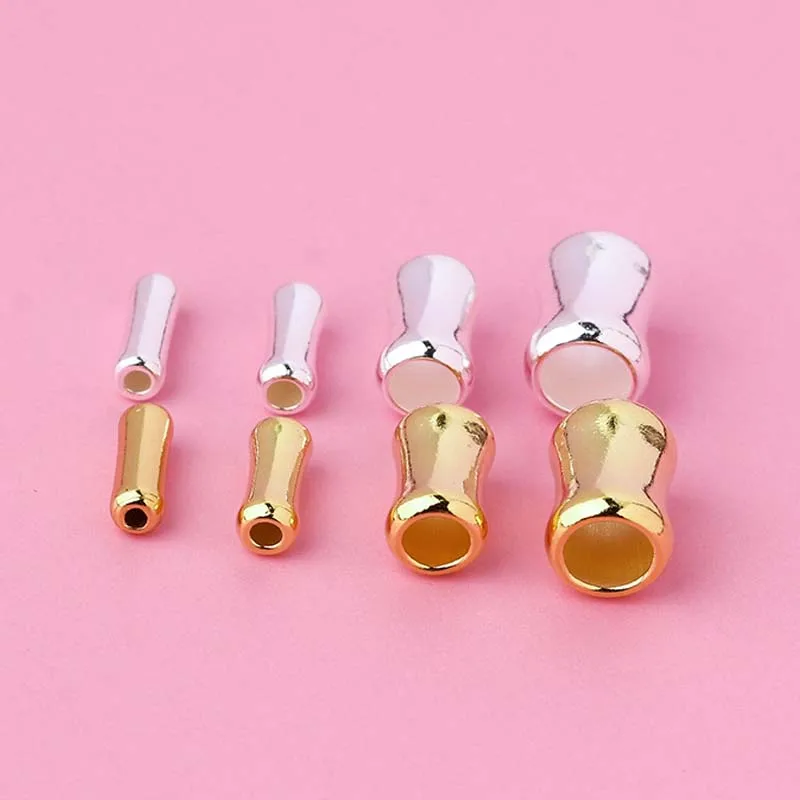 Genuine Real Pure Solid 925 Sterling Silver Beads 18k Gold Bamboo Bone Shape Loose Bead Spacers Jewelry Making Findings