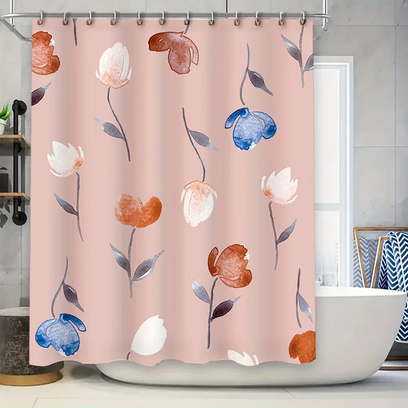 

Delightful Pink Watercolor Floral Shower Curtain Modern Bathroom Decor for Home Decoration