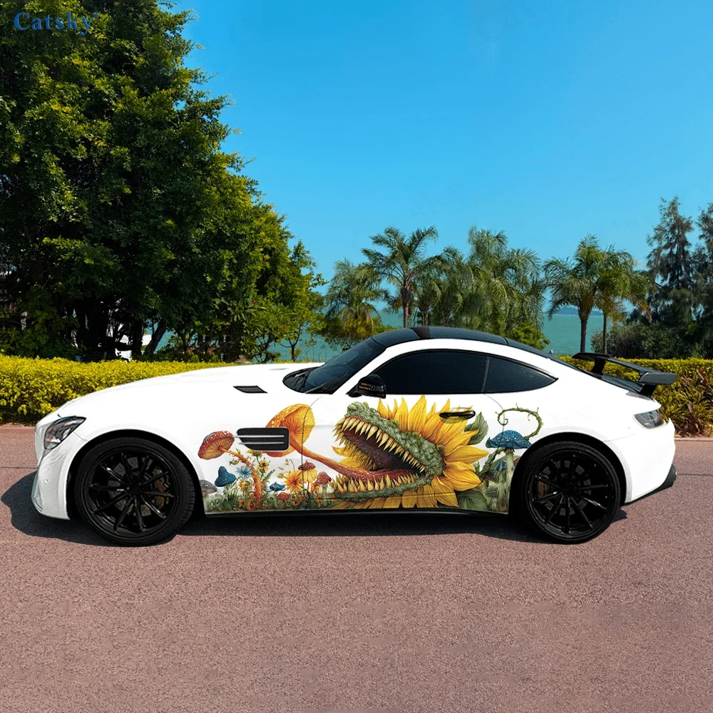 

Канниалистичная наклейка на боковую автомобиль с подсолнухом, водонепроницаемая наклейка из ПВХ, устойчивая к царапинам, защита автомобиля, автоаксессуары в подарок