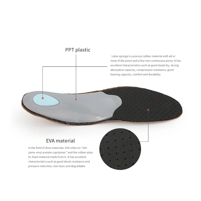 Brown cowhide shoe pad flat and full arch pad XO fits the arch of the foot, men's and women's sports and leisure insoles