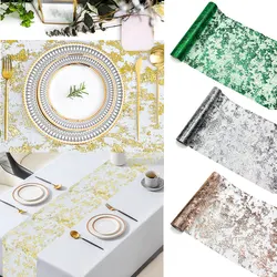 11 In Wide Sequin Glitter Table Runner Metallic Mesh Gold Fabric for Table Decor Christmas Wedding Birthday Supplies Decorations