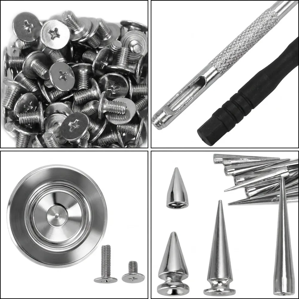 Zinc Alloy For Stud Rivet Kit with Punch Screwdriver and Base for Leather Fabric DIY Projects and Customization