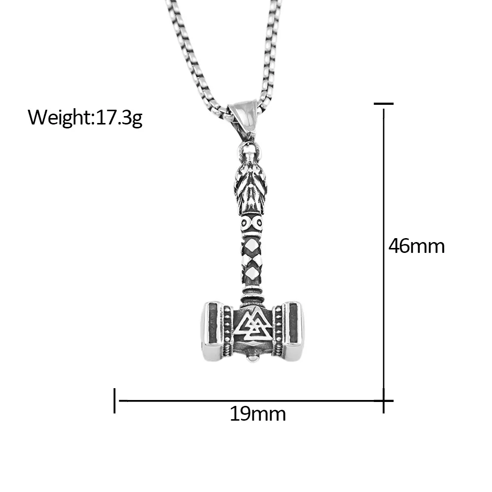 100pcs/lot New European and American Jewelry Wholesale Thor Hammer Rune Titanium Steel Necklace Men's Personalized Hip Hop Penda