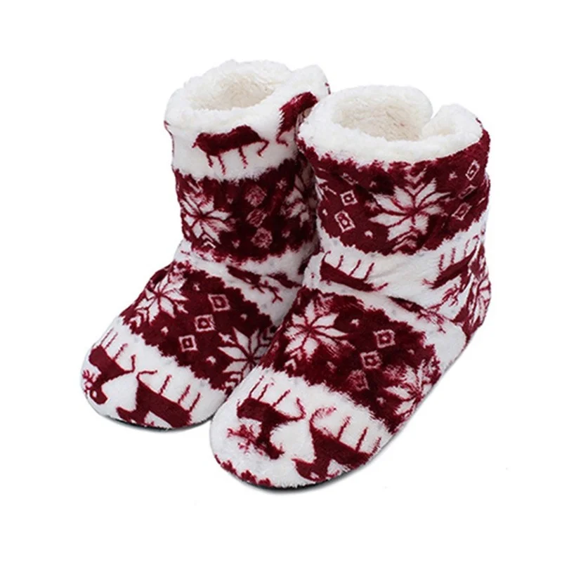 Chaussettes d'hiver pour femmes, pantoufles de maison, chaussures d'intérieur d'élan de noël, pantoufles chaudes en Contton, semelle intérieure en peluche, chaussures à semelle antidérapante