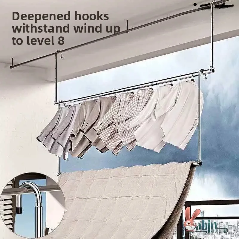 Simple Mobile Clothes Drying Rack Anti-Theft Window Hook Hanging Quilt Frame Multi-Purpose Extended Airy Convenient